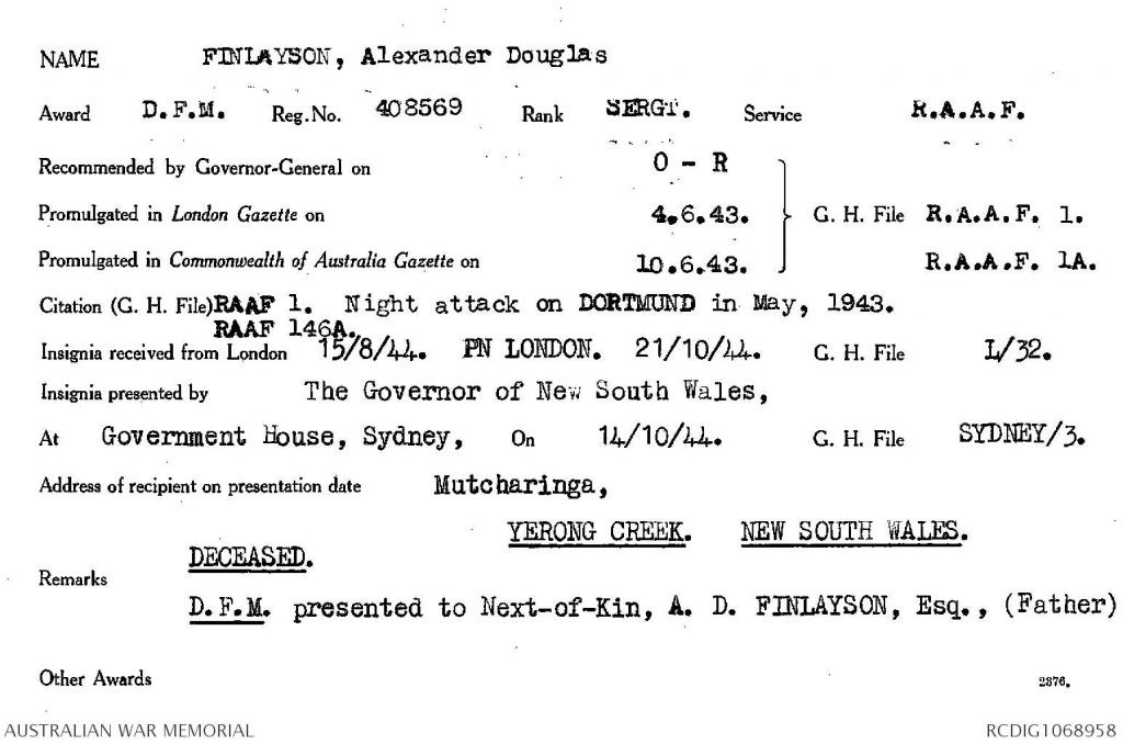 Alexander Douglas Finlayson DFM Alexander Douglas Finlayson DFM